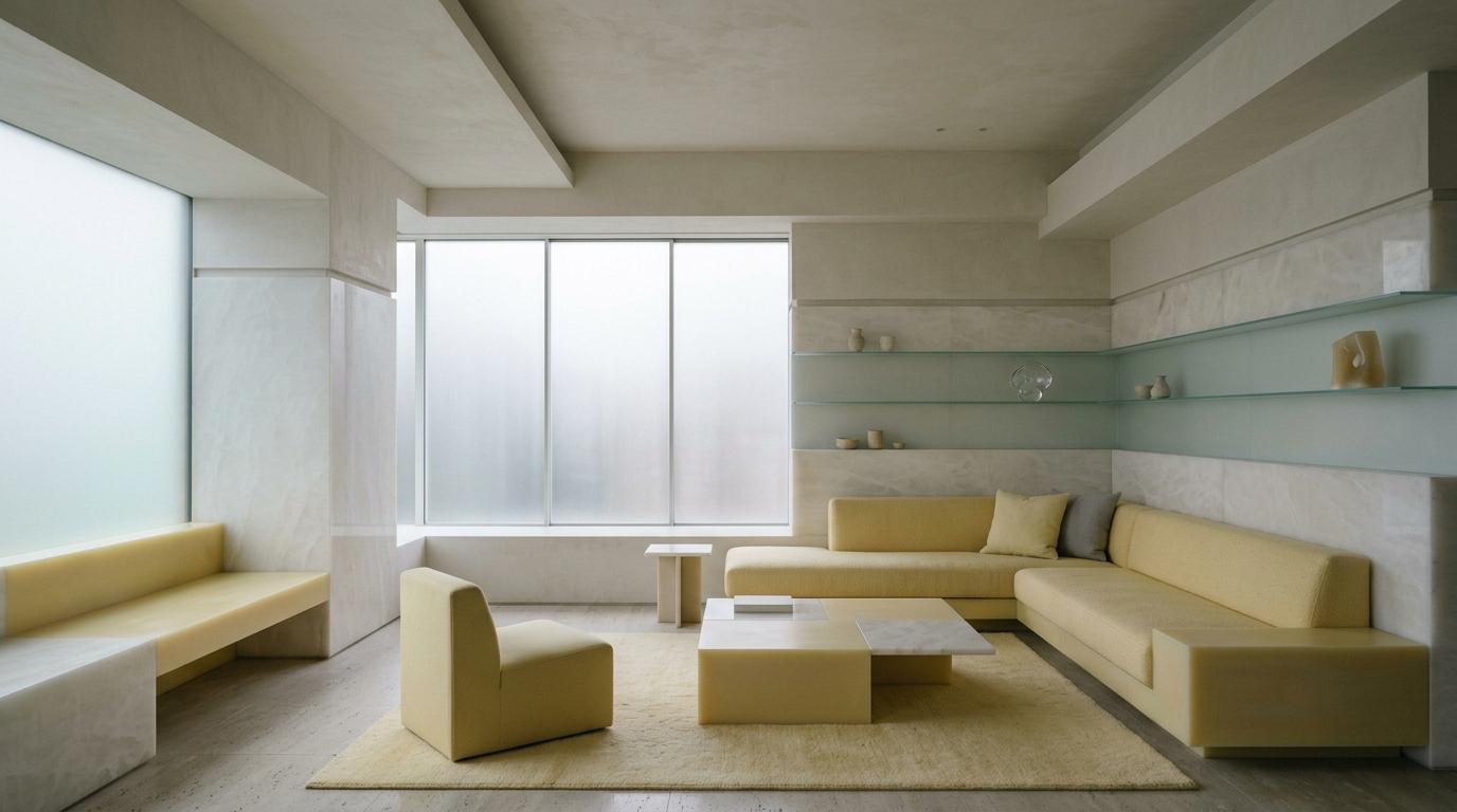Minimalistisches, modernes Wohnzimmerinterieur